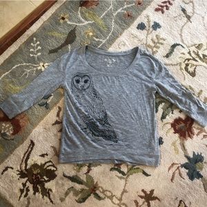 American Eagle Outfitters Gray 3/4 Sleeve Owl Blouse Size Small